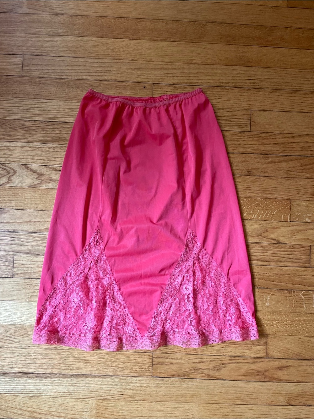 Women's Vintage Pink Lace-Trim Slip Skirt